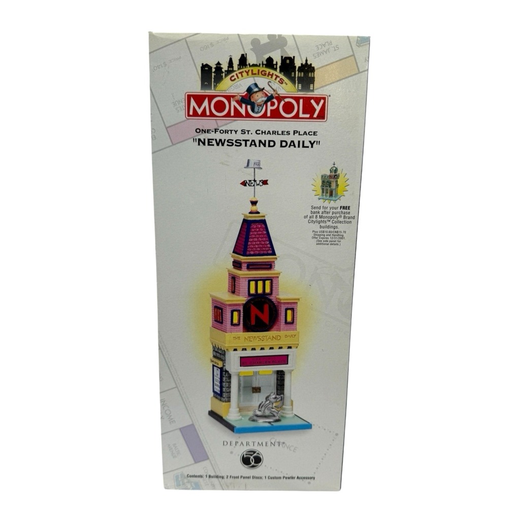 Dept 56 Monopoly Newsstand Daily Lighted 140 St.‎ Charles Place - MISSING TOP